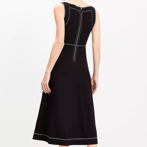 SOLD!!!LOFT Black Fit & Flare Midi Dress with Contrast Stitching – Size 8 - Picture 3 of 12